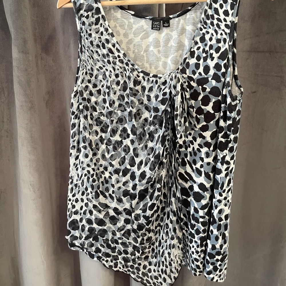 Saks animal print sleeveless top with silk draping